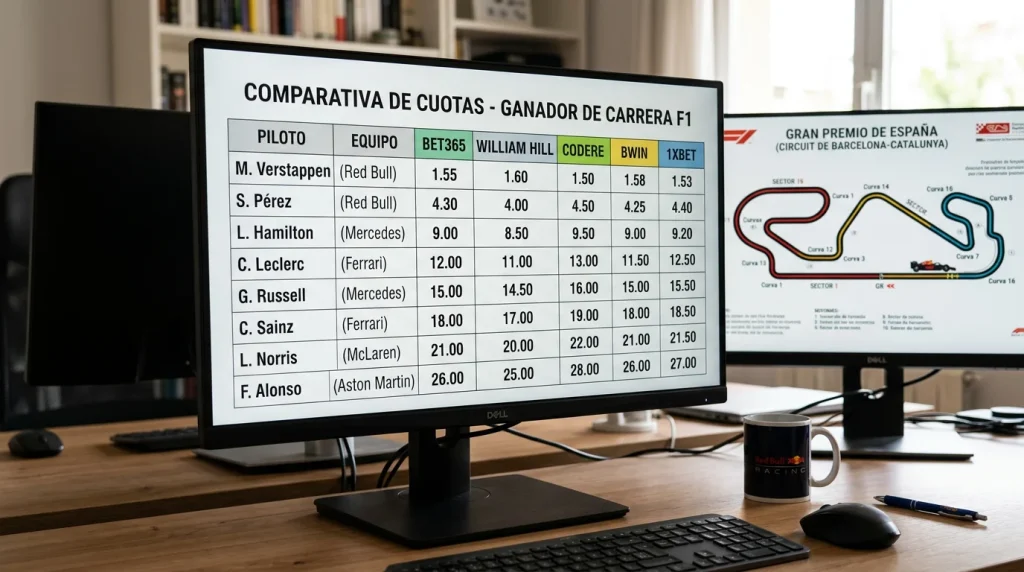 Comparador de cuotas de F1 en España, mejores apuestas y variación entre operadores